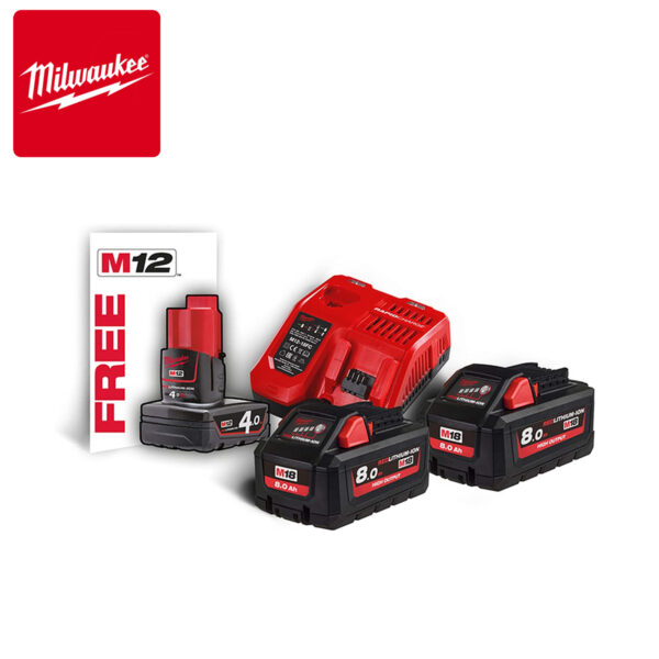 SET M18 HNRG-802 PUNJAČ M12-18 FC+2X M18 HB8 I 1X M12 B4 BATERIJA MILWAUKEE